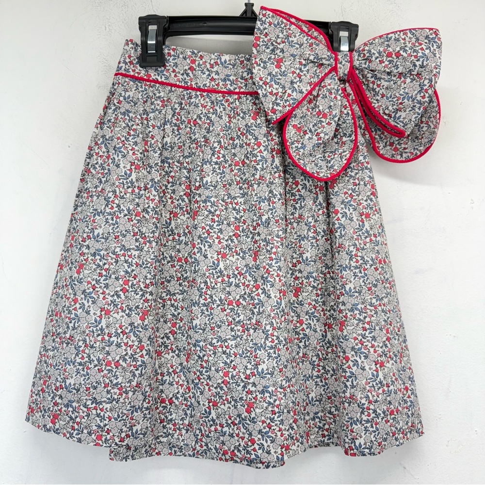Marco & Lizzy size 7 Girls Red Blue Floral Big Bow Skirt